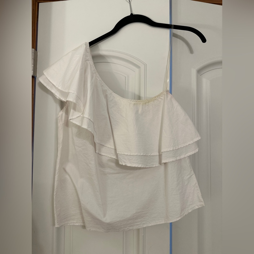White ruffle one shoulder blouse
